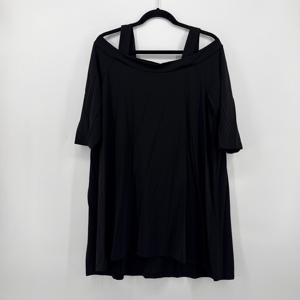 Lafayette 148 New York Womens XL Black Cold Shoulder Strappy Tunic Top or Dress